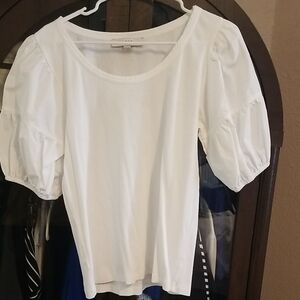 LOFT White Puff Sleeve Blouse